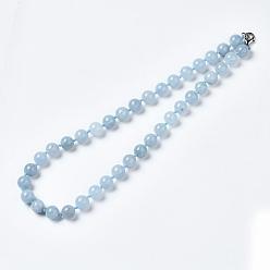 Aquamarine Natural Aquamarine Beaded Necklaces, with Alloy Lobster Clasps, Round, Dyed, 18.8 inch~19.2  inch(48~49cm), round: 10mm