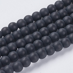 Black Synthetic Black Stone Beads Strands, Round, Frosted, Black, 4mm, Hole: 1mm, about 93pcs/strand, 14.5~15 inch