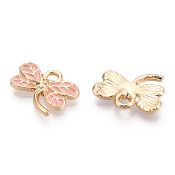 Pink Light Gold Plated Alloy Pendants, with Enamel, Cadmium Free & Lead Free, Dragonfly, Pink, 11x16x2mm, Hole: 2mm