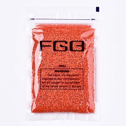 Orange Red 11/0 Grade A Glass Seed Beads, Cylinder, Uniform Seed Bead Size, Baking Paint, Orange Red, 1.5x1mm, Hole: 0.5mm, about 20000pcs/bag