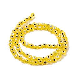 Желтый Бусины лэмпворк , плоские круглые с сглаза, желтые, 4.5x2.5 мм, отверстие : 0.6 мм, около 90~100 шт / нитка, 15.35''~15.75'' (39~40 см)