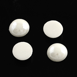 White Pearlized Plated Opaque Glass Cabochons, Half Round/Dome, White, 13~14x5~5.5mm