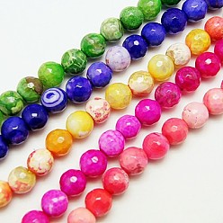 Mixed Color Natural Fire Crackle Agate Beads Strands, Dyed, Faceted, Round, Mixed Color, 4mm, Hole: 1mm