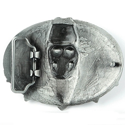 Black Alloy Enamel Buckles, Belt Fastener, for Men's Belt, Oval with Skull, Antique Silver, Black, 80x105mm