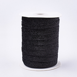 Noir Ruban scintillant scintillant, ruban de polyester et nylon, noir, 3/8 pouce (9.5~10 mm), environ 50 yards / rouleau (45.72 m / rouleau)