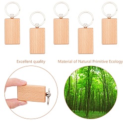 Bois Solide Porte-clés en bois, avec anneau en fer, rectangle, platine, burlywood, 84mm, pendentif: 59x30x8 mm