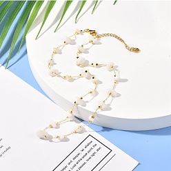 White Moonstone Collier de perles de pierre de lune blanche naturelle pour fille femme, collier de chaînes de câble en laiton, or, 16.33 pouces (41.5 cm)