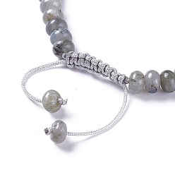 Labradorite Nylon réglable bracelets cordon tressé de perles, avec des perles de labradorite naturelles, 2-1/4 pouces ~ 2-7/8 pouces (5.8~7.2 cm)