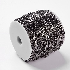 Gunmetal Iron Cable Chains, Unwelded, with Spool, Flat Oval, Cadmium Free & Lead Free, Gunmetal, 7x4x1mm, about 164.04 Feet(50m)/roll