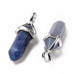 Blue Aventurine Natural Blue Aventurine Pendants, Faceted, with Platinum Tone Brass Findings, Lead free & Cadmium Free, Bullet, 27~30x9~10x7~8mm, Hole: 4x3mm