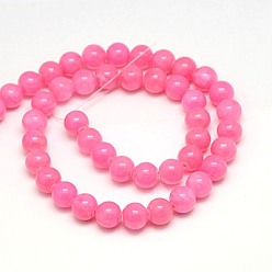 Hot Pink Natural Yellow Jade Beads Strands, Dyed, Round, Hot Pink, 10mm, Hole: 1mm, about 40pcs/strand, 15.75 inch