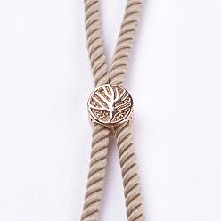 Real Rose Gold Plated Nylon Twisted Cord Bracelet Making, Slider Bracelet Making, with Brass Findings, Long-Lasting Plated, Cadmium Free & Lead Free, Tree of Life, Linen, Real Rose Gold Plated, 210~220x2mm, Hole: 2mm