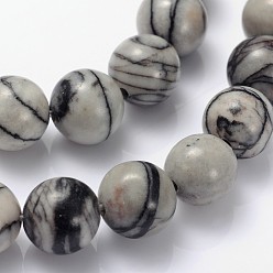 Камень Сетки 16 дюймовые нити драгоценных камней, круглые, черный шелковый камень / чистый камень, бусины : 8 мм диаметром, отверстия: 1 мм. около 50 шт / нитка