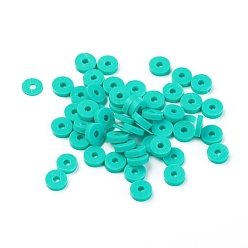 Medium Turquoise Eco-Friendly Handmade Polymer Clay Beads, Disc/Flat Round, Heishi Beads, Medium Turquoise, 4x1mm, Hole: 1mm, about 380~400pcs/strand, 17.7 inch