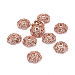 Or Rose Respectueux de l'environnement 6 -pétal fleur en laiton micro pave chapeaux de perles de zircone cubique, sans plomb et sans nickel, or rose, 11x4mm, Trou: 2mm