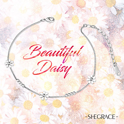 Platinum SHEGRACE Titanium Steel Anklets, with Box Chains and Round Beads, Daisy, Platinum, 7-7/8 inch(20cm)