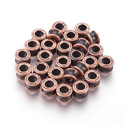 Red Copper Tibetan Style Alloy European Beads, Large Hole Beads, Barrel, Red Copper, Lead Free & Cadmium Free, 8x5.5mm, Hole: 4.5mm