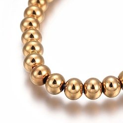 Golden 201 Stainless Steel Stretch Bracelets, Round, Golden, 2-1/4 inch(5.6cm)