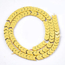 Yellow Spray Painted Non-magnetic Synthetic Hematite Beads Strands, Arrow/Chevron, Yellow, 5.5x6x2mm, Hole: 0.7mm, about 107pcs/strand, 16.1 inch