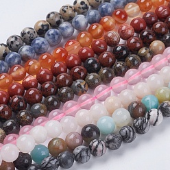 Mixed Stone Natural Mixed Gemstone Beads Strands, Round, 8mm, Hole: 1mm, about 49pcs/strand, 15.5 inch