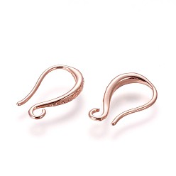 Rose Gold Brass Earring Hooks, with Horizontal Loop, Rose Gold, 15x9.5x2.5mm, Hole: 1.6mm, 20 Gauge, Pin: 0.8mm