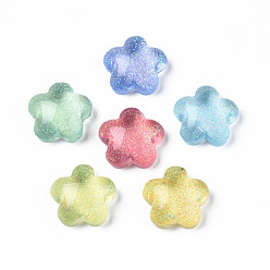 Mixed Color Translucent Acrylic Cabochons, with Glitter Powder, Flower, Mixed Color, 17.5x18x8mm