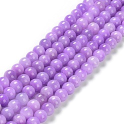 Lilac Dyed Natural Green Jade Beads Strands, Round, Lilac, 10mm, Hole: 1.5mm, about 38pcs/strand, 15.74 inch