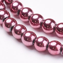 Flamingo Non-magnetic Synthetic Hematite Bead Strands, Round, Flamingo, 4mm, Hole: 1mm, about 103pcs/strand, 15.7 inch