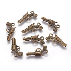 Antique Bronze Zinc Alloy Gun Necklace Pendant, Revolver Pistol Charm, Lead Free and Cadmium Free, Antique Bronze, 22x12x3mm, Hole: 2mm