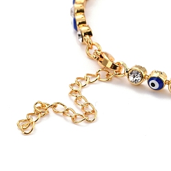 Blue Flat Round with Evil Eye Link Chain Bracelet, Clear Cubic Zirconia Tennis Bracelet, Brass Jewelry for Women, Golden, Blue, 7-1/8 inch(18.2cm)