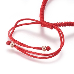 Red Nylon Cord Braided Bead Bracelets Making, with Brass Beads, Long-Lasting Plated, Real Rose Gold Plated, Red, 10-1/4 inch~11-5/8 inch(26~29.6cm)