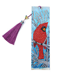 Parrot DIY Diamond Painting Stickers Kits For Bookmark Making, with Diamond Painting Stickers, Resin Rhinestones, Diamond Sticky Pen, Tassel, Tray Plate and Glue Clay, Rectangle, Parrot Pattern, 210x60mm