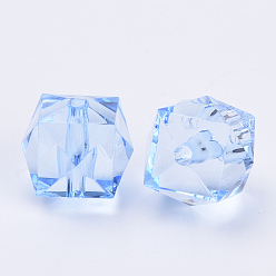Bleu Acier Clair Perles acryliques transparentes, facette, cube, bleu acier clair, 20x20x18mm, trou: 2.5 mm, environ 120 pcs / 500 g
