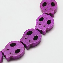 Dark Violet Skull Synthetic Turquoise Beads Strands, Dyed, Dark Violet, 28x25x4mm, Hole: 1mm, about 14pcs/strand, 15.7 inch
