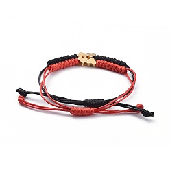 Mixed Color Unisex Adjustable Korean Waxed Polyester Cord Braided Bead Bracelets Sets, with Brass Beads, Heart, Real 18K Gold Plated, Mixed Color, 2.2~7.8cm, 2pcs/set