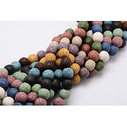 Mixed Color Natural Lava Rock Bead Strands, Dyed, Round, Mixed Color, 11~12mm, Hole: about 2.5~3mm, about 34pcs/strand, 15.5 inch