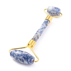 Blue Spot Jasper Natural Blue Spot Jasper Brass Face Massager, Facial Rollers, Golden, 142~150x54~58x19~22mm