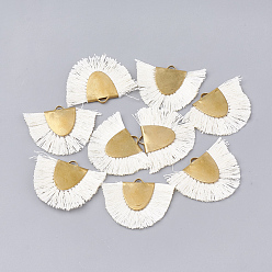 Cornsilk Polyester Tassel Pendant Decorations, with Brass Findings, Semicircle, GoldenGold, Cornsilk, 25~27x32~35x3mm, Hole: 3x1.5mm