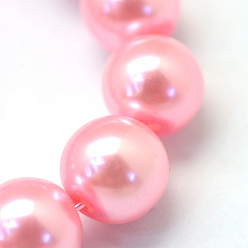 Pink Baking Painted Glass Pearl Bead Strands, Pearlized, Round, Pink, 3~4mm, Hole: 0.5mm, about 195pcs/strand, 23.6 inch