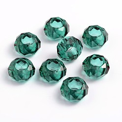 Teal Glass European Beads, Large Hole Beads, No Metal Core, Rondelle, Teal, 14x8mm, Hole: 5mm