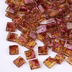 Hot Pink 2-Hole Transparent Glass Seed Beads, Antique Style, Rectangle, Hot Pink, 5x4.5~5.5x2~2.5mm, Hole: 0.5~0.8mm