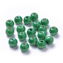 Vert Perles de bois naturel teintes, ronde, sans plomb, verte, 10x9mm, trou: 3 mm, environ 3000 pcs / 1000 g