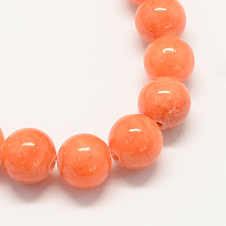 Coral Natural Dyed Yellow Jade Gemstone Bead Strands, Round, Coral, 6mm, Hole: 1mm, about 66pcs/strand, 15.7 inch