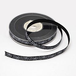 Black Halloween Ornaments Spider Web Pattern Printed Grosgrain Ribbons, Black, 3/8 inch(9mm), about 100yards/roll(91.44m/roll)