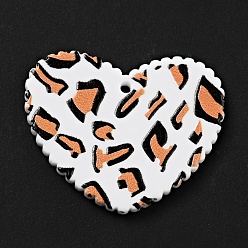 Marron Sablonneux Pendentifs acryliques imprimés, coeur avec motif imprimé léopard, Sandy Brown, 26x31.5x2mm, Trou: 1.5mm
