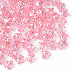 Pink 1 прозрачные акриловые пуговицы с отверстиями, с покрытием AB цвета, звезда, розовые, 13.5x14x11.5 мм, отверстие : 2.5 мм, Около 460 шт / 500 г