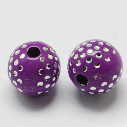 Pourpre Perles acryliques plaquées, métal enlacée, ronde, pourpre, 8x8mm, Trou: 2mm, 1700 pcs / 500 g