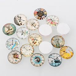 Mixed Color Clock Printed Glass Cabochons, Half Round/Dome, Mixed Color, 25x7mm