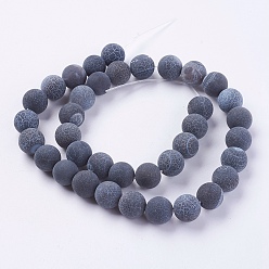 Black Natural Weathered Agate Beads Strands, Dyed, Frosted, Round, Black, 10mm, Hole: 1mm, about 38pcs/strand, 15.35 inch