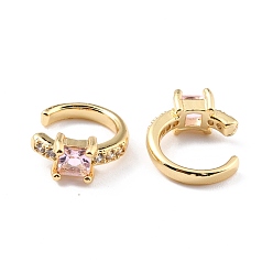 Pink Brass Micro Pave Cubic Zirconia Cuff Earrings, Real 18K Gold Plated, Ring, Pink, 13x2.5mm